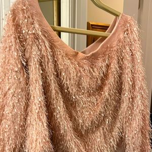 Blush pink fringe detail eyelash fringe crop top size 2 x off the shoulder NWOT